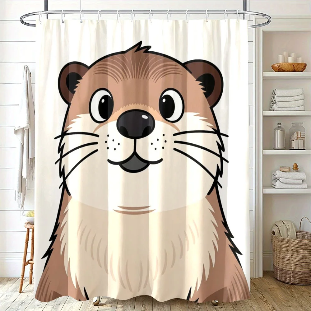 

Cute Cartoon Beaver Animal Print Waterproof Shower Curtain Bathroom Liner Home Decor Novelty Wildlife Print 180x180cm