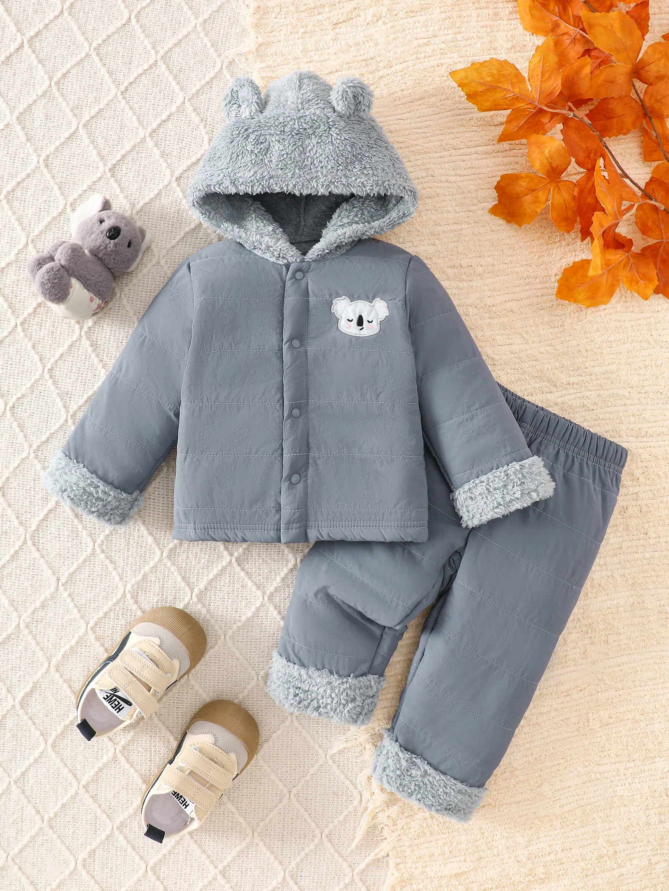 

IURNXB 2 шт., зимняя детская флисовая куртка с капюшоном и штаны с рисунком коалы, зимние комбинезоны, комплект одежды для малышей, повседневная плюшевая домашняя одежда для младенцев, От 0 до 3 лет