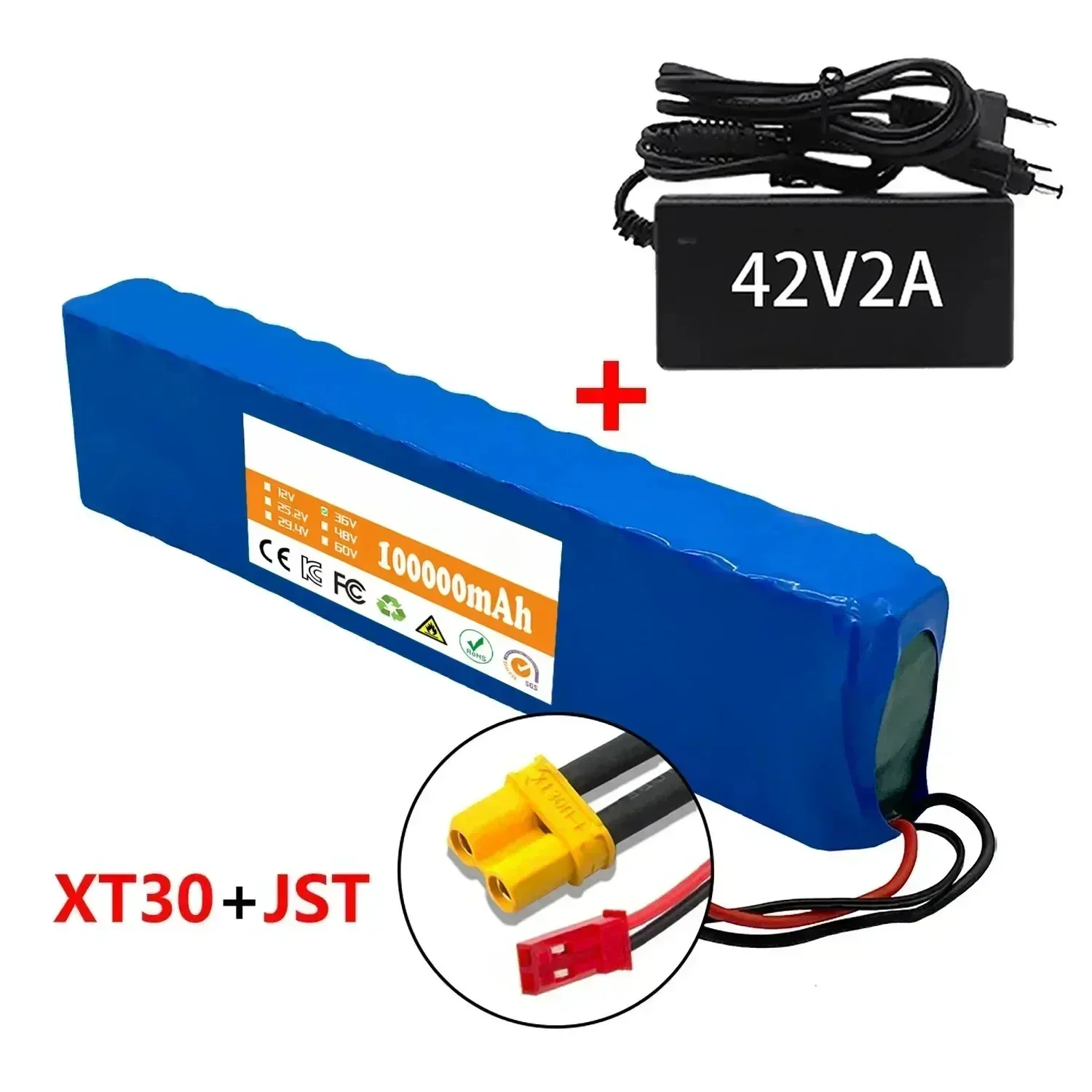 36V 100Ah 18650 Oplaadbare Lithium Batterij 10S3P 1000W met BMS voor Fiets Scooter Batterij + Oplader