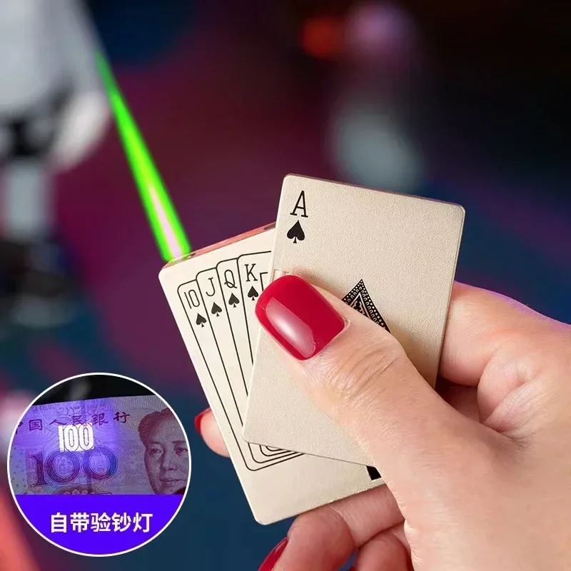 Creative Playing Cards Ace of Spades Lighter Butane Windproof Straight Metal Lighter Metal Fun Gift for Men Smoking Accessories
