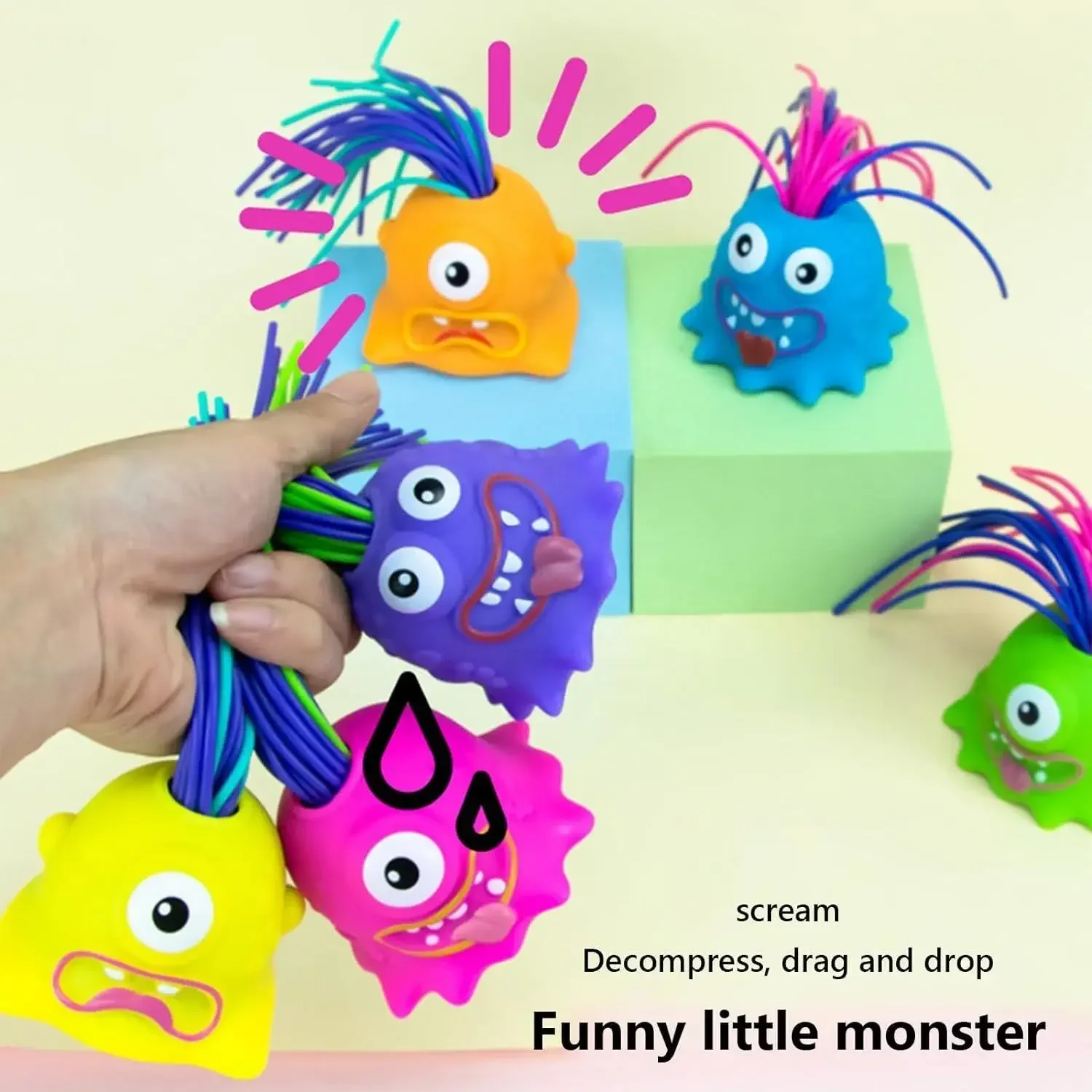 Novel Hair Pulling Screaming Monster Shaped Funny Anti Stress TPR Tricky Squeeze Toys Sound Knead Squishy Decompression Toy