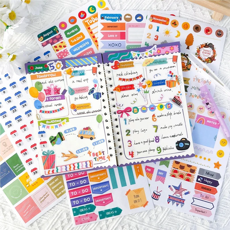 Date Stickers Planner Stick Labels Scrapbooking Adhesive Diy Scrapbooking Diary Album junk journal supplies