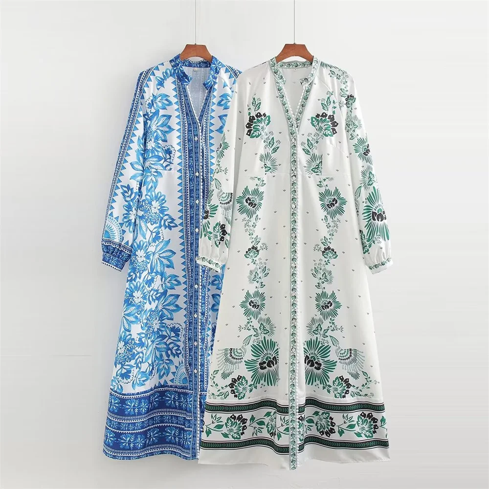 BWQ Modest Ramadan Maxi Dress for Women - Full Sleeve Summer Ankle-Length Boho Dress Breathable Prayer Outfit Plus Size Floral