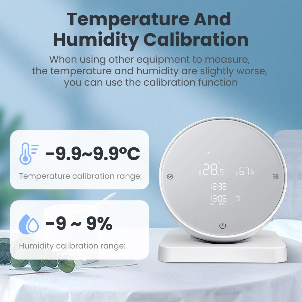 AVATTO Tuya WiFi Smart Temperature and Humidity Sensor, Backlight Adjustable Indoor Hygrometer Thermometer for Alexa Google Home