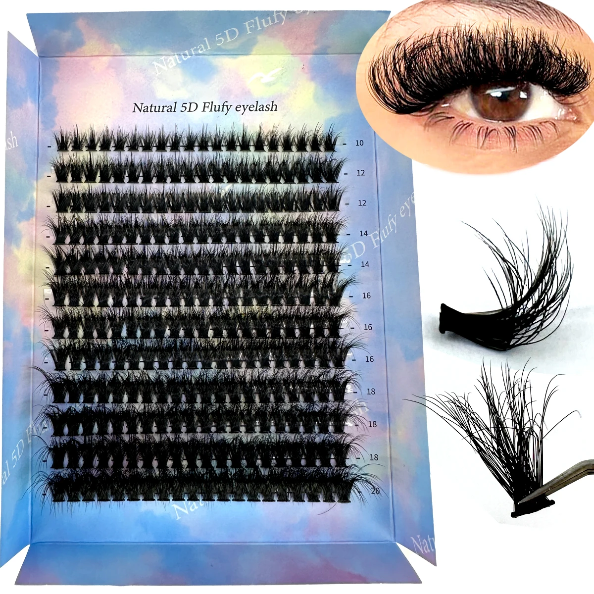 NewDIY 5D Fluffy Lash Clusters 100/80D Thick Eyelash Clusters CC Curl Wispy Individual Lashes 10-20mm Cluster Eyelash Extensions