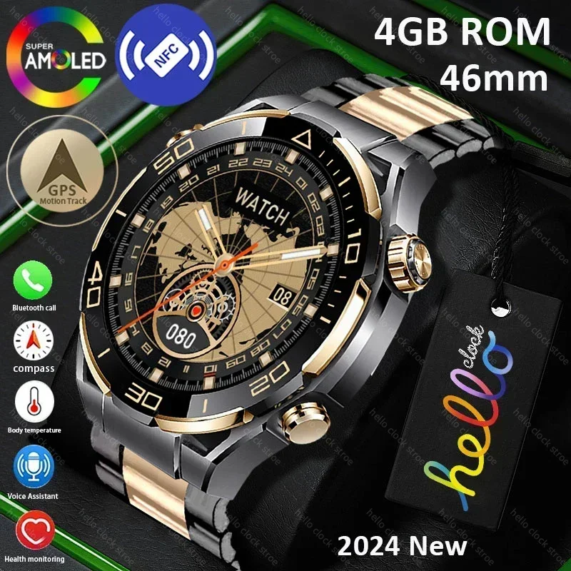 For Huawei Smart Watch Men 4G ROM GPS Track Hello Clock NFC PPG Compass Bluetooth Call Music Smartwatch 2024 PK 3 plus GT4 Pro