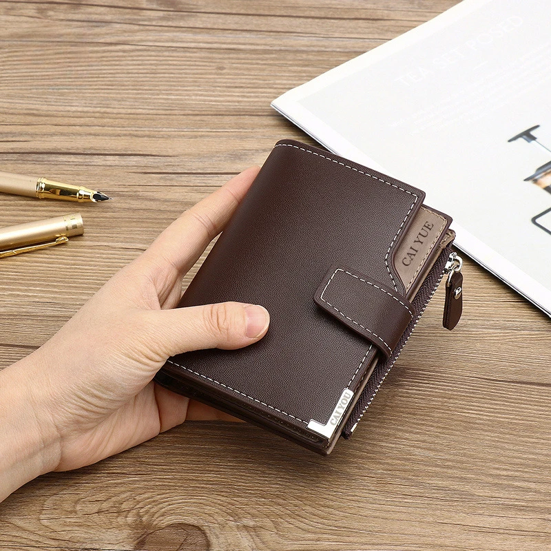 Dompet Pria Terukir Nama Dompet Pria Mewah Pendek Nama Kustom Tempat Kartu Saku Koin Ritsleting Hadiah Pribadi untuk Ulang Tahunnya