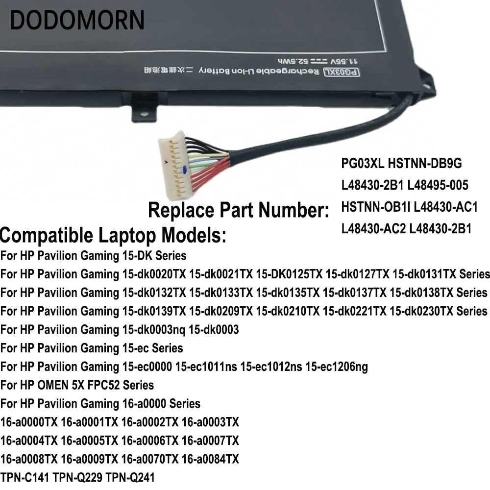 Imagem -03 - Dodomorn Nova Bateria Pg03xl para hp Pavilion Gaming 15-dk Dk0003nq 15-dk0020tx 15-ec 15-ec0000 Omen 5x Fpc52 Hstnn-db9g L484302b