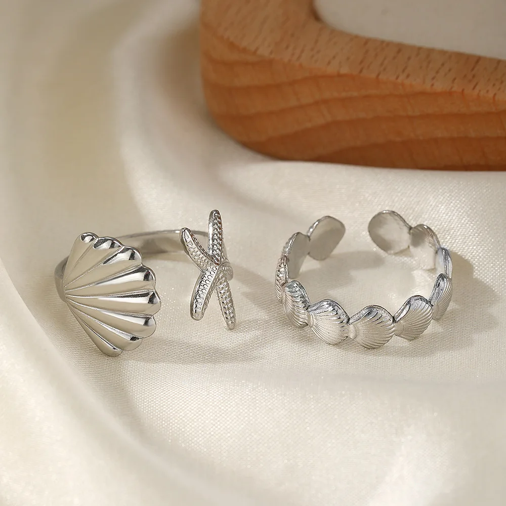 2/3 teile/los Edelstahl Kreative Seestern Shell Ringe Wasserdicht Einstellbar Offenen Ring Für Frauen Sommer Seabeach Schmuck Geschenke – Detail 10