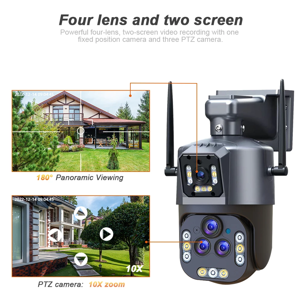 SANSCO 8K 16MP Four Lens WIFI PTZ Camera Dual Screen AI Auto Tracking Outdoor 8MP Security Surveillance IP Camera IPC360 HOME