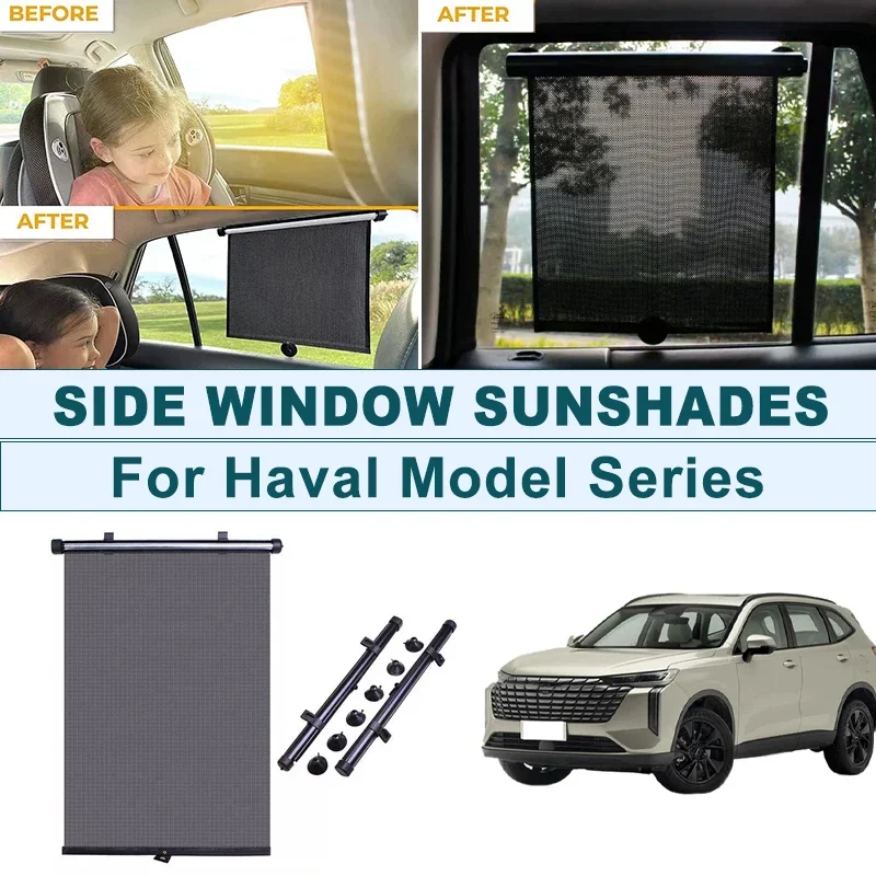 

2Pcs UV Protection Retractable Car Side Window Sun Shade Roller Blinds For Haval H6 H9 F7 F7x Jolion Dargo Big Dog Chitu M6 H2
