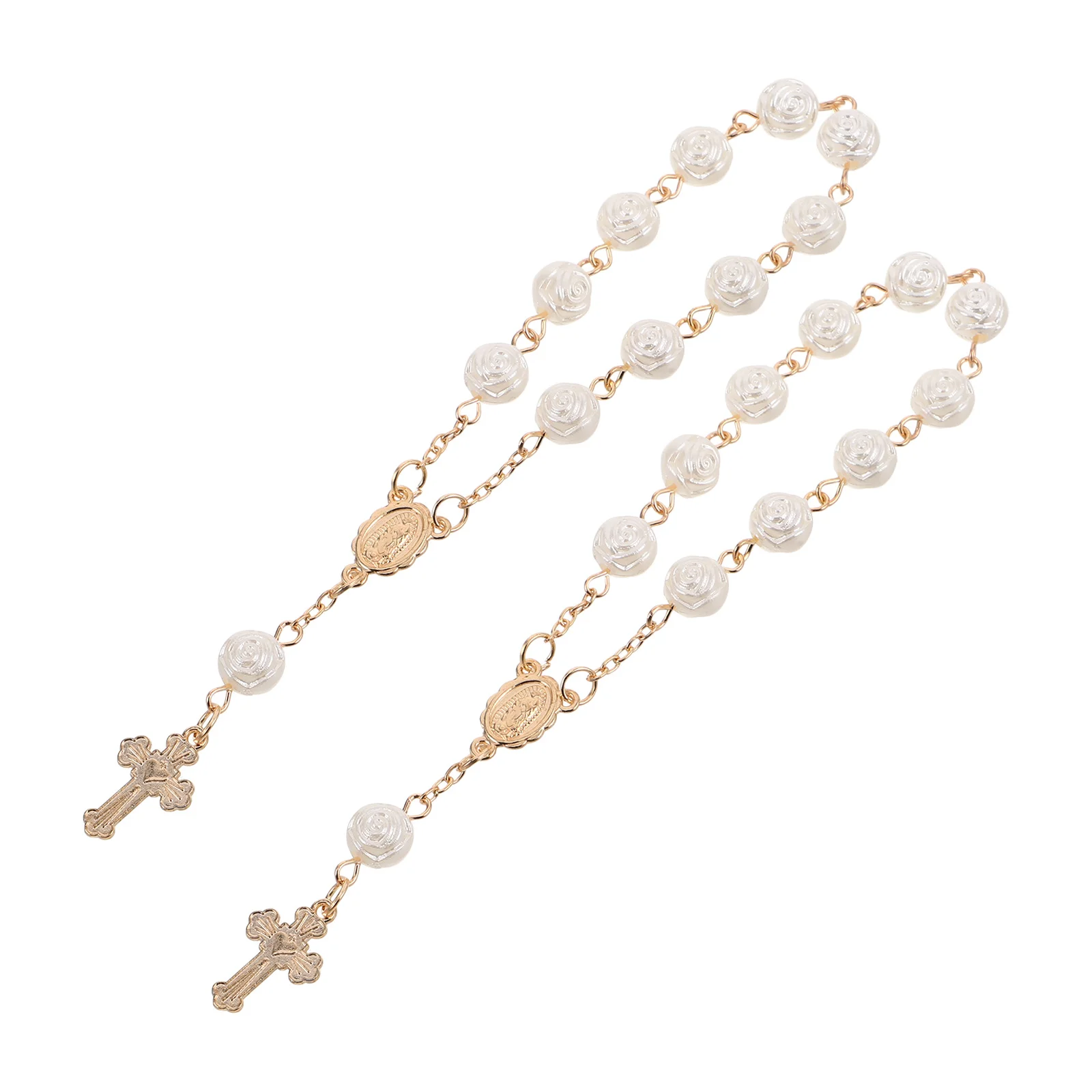 

2Pcs Car Rearview Mirror Hanging Cross Decor Unisex Elegant Rose Bead Design Stylish Vehicle Interior Accessory