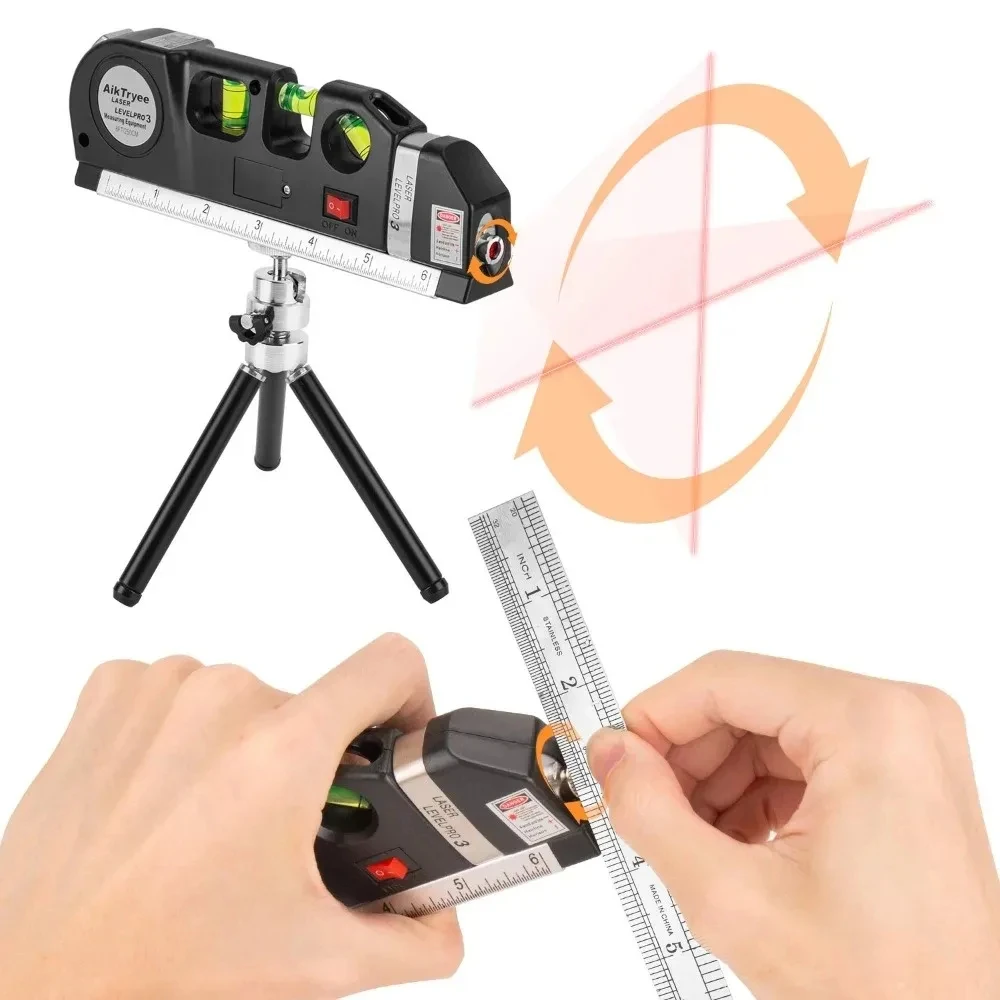 

Laser Level Line Tool Multipurpose Laser Level Kit Standard Cross Line Lase Measure Tape Ruler With Metal Tripod Stand