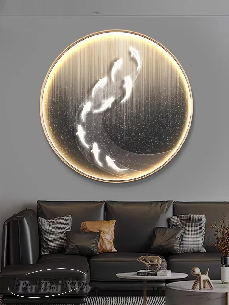 Modern restaurant high-end art hanging paintings, dreamy circular murals, living room door LED illuminated decorations