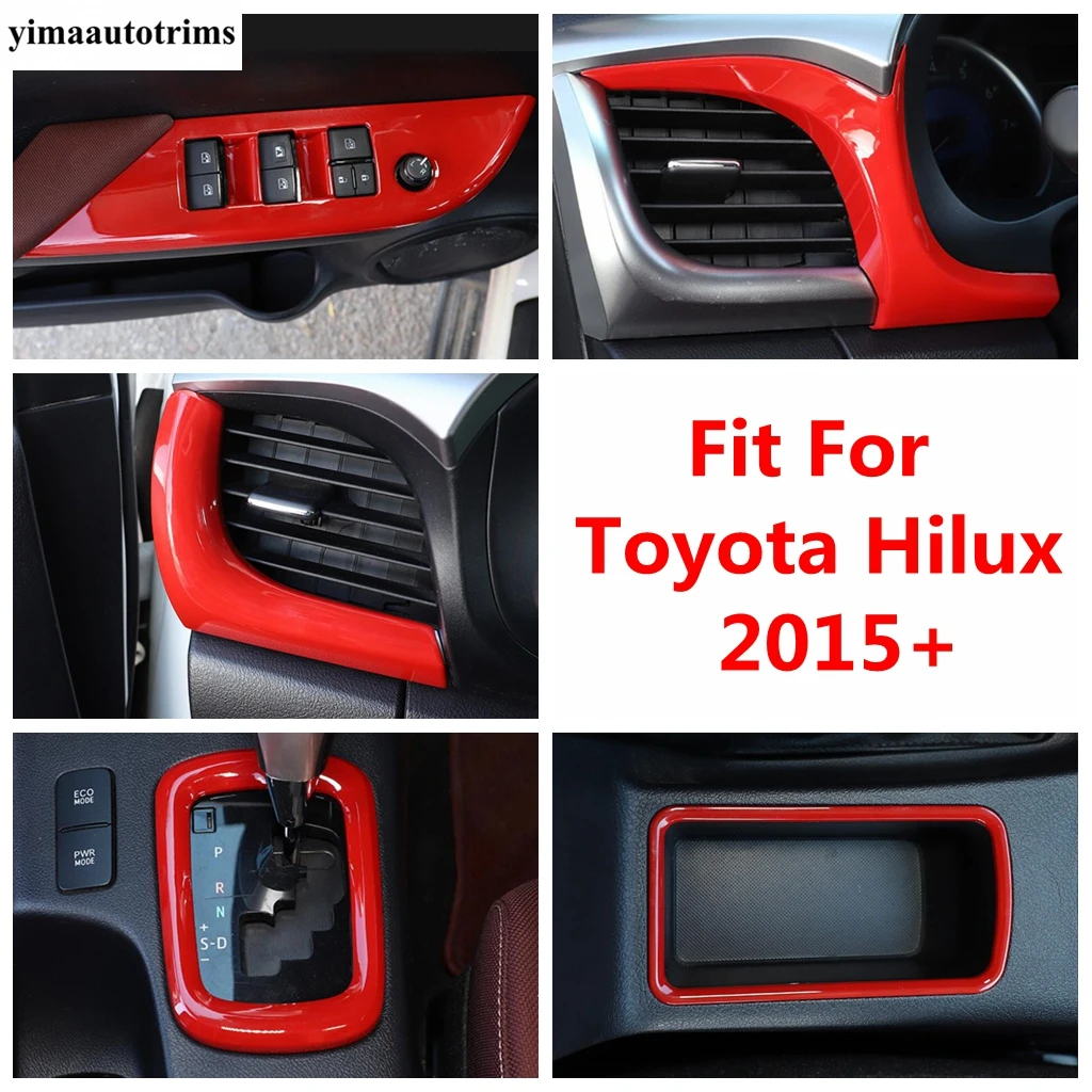 

Red Window Lift / Shift Gear Panel / Storage Box Frame / Water Cup Holder Cover Trim Accessories For Toyota Hilux 2015 - 2021