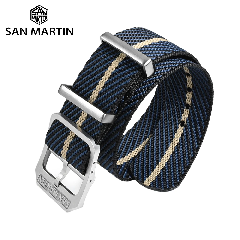 San Martin High Quality 20mm Universal Nylon Strap Pilot Watch Band Type Sports Paratrooper Strap 316L Buckle Watch Parts