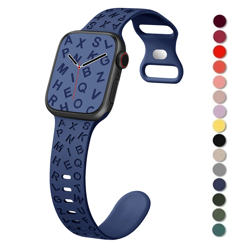 Engraved Strap for Apple watch band 45mm 44mm 42mm 49mm 40mm 41mm Silicone Bracelet Correa iWatch Series 8 9 7 6 5 4 3 Ultra SE