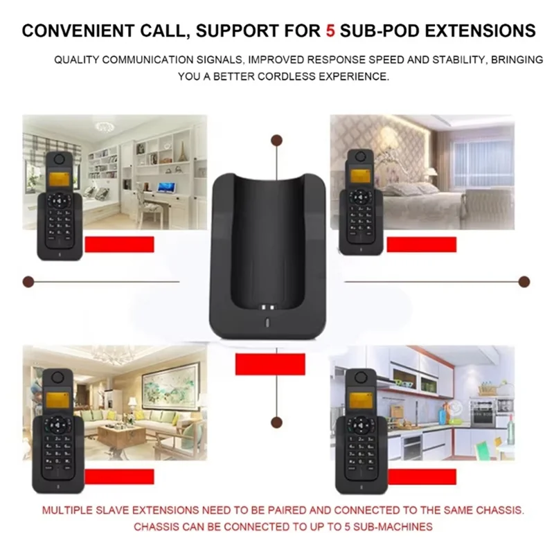 Solid D1005 Expandable Cordless Telephone Home Office Expandable Cordless Telephone Hand-Free Call With Caller ID
