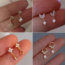 Exquisite Crystal Leaves Stud Earrings for Women Sweet Rhinestone Tassel Earring Bride Wedding Party Jewelry Accessories