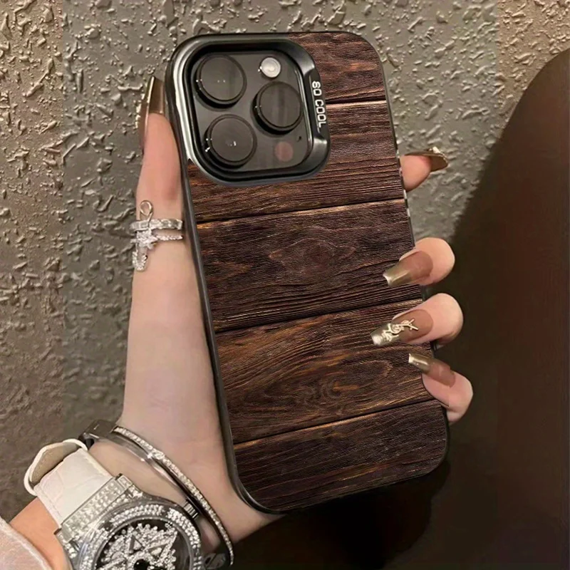 

Wood grain phone case for iPhone 16 15 14 13 12 11 Pro/ Max/Plus shock-proof rear cover anti-fingerprint