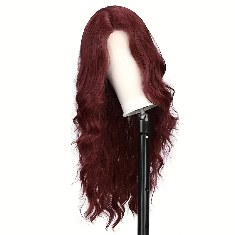 26-inch women's fashion flaxen mid-section large wave long curly hair wig European and American women's heat-resistant fiber wig