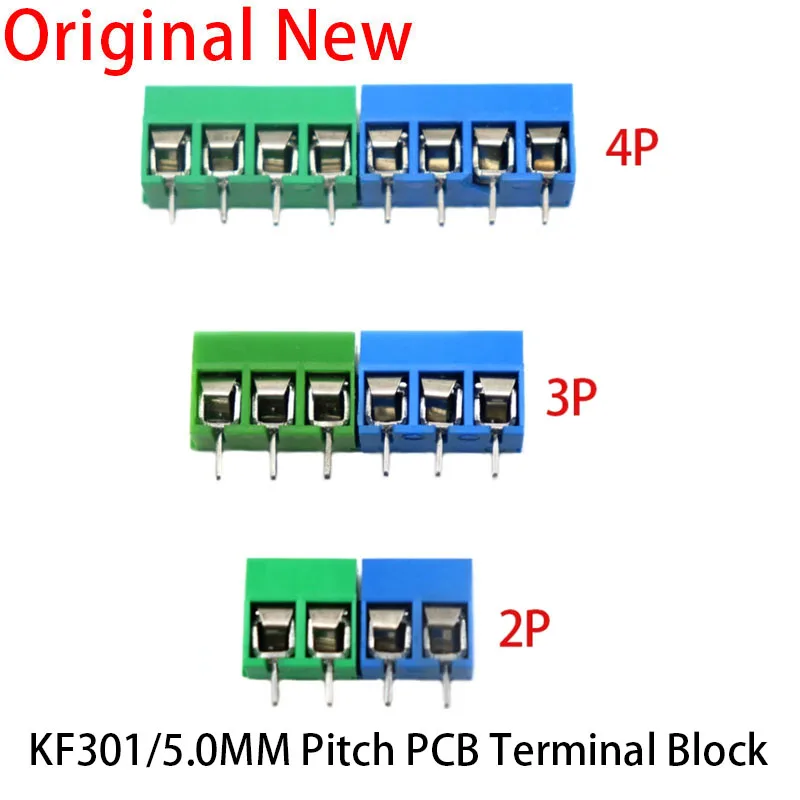 10Pcs/lot KF301-5.0-2P KF301-3P KF301-4P Pitch 5.0mm Straight Pin 2P 3P 4P Screw PCB Terminal Block Connector Blue Green