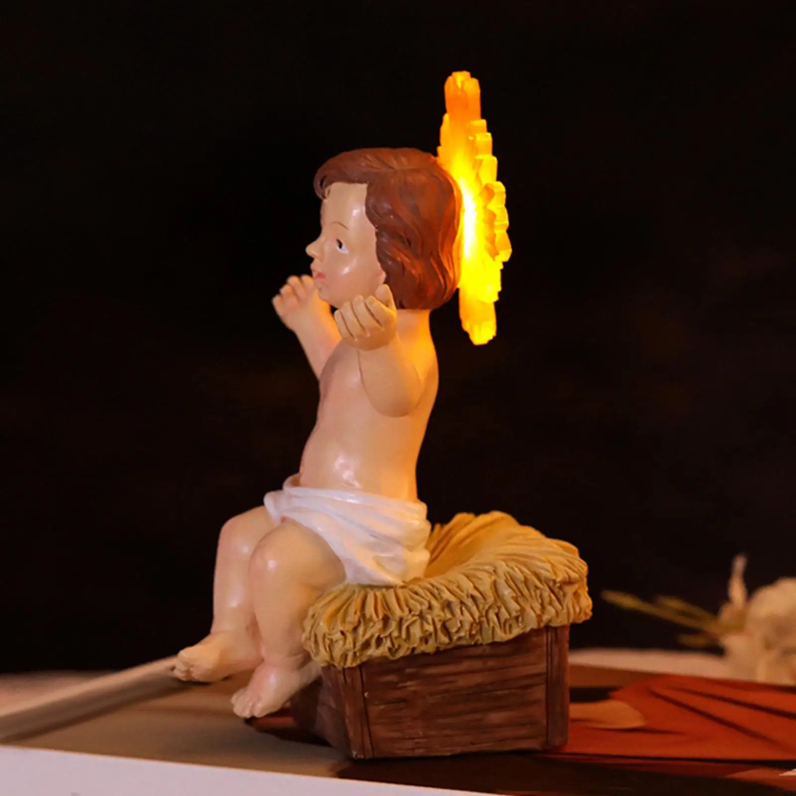 Jesus Figurine Child Jesus Figure Doll Craft Tabletop Ornament with Crown for Living Room Religious Celebration Shelves Decor