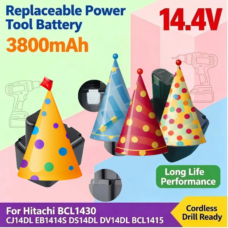 3800mAh 14.4V NI‑MH Cordless Drill Replace Battery For Hitachi BCL1430 EB1414S DS14DL DV14DL CJ14DL BCL1415