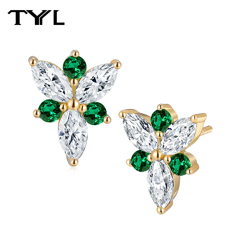 TYYL Lab-grown Emerald Moissanite Stud Earrings for Women 925 Sterling Silver Hypoallergenic Diamond Studs Wedding Party Jewelry