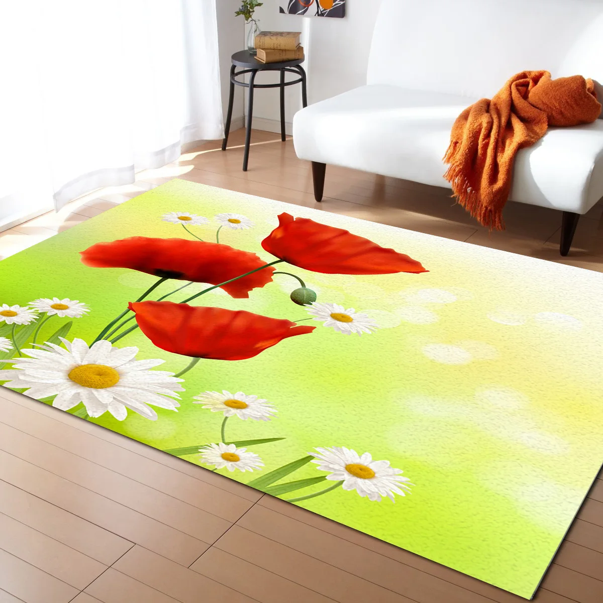 

Spring Poppy Flower Little Daisy Living Room Floor Mat Children's Room Bedroom Bedside Carpet Kitchen Door Mat