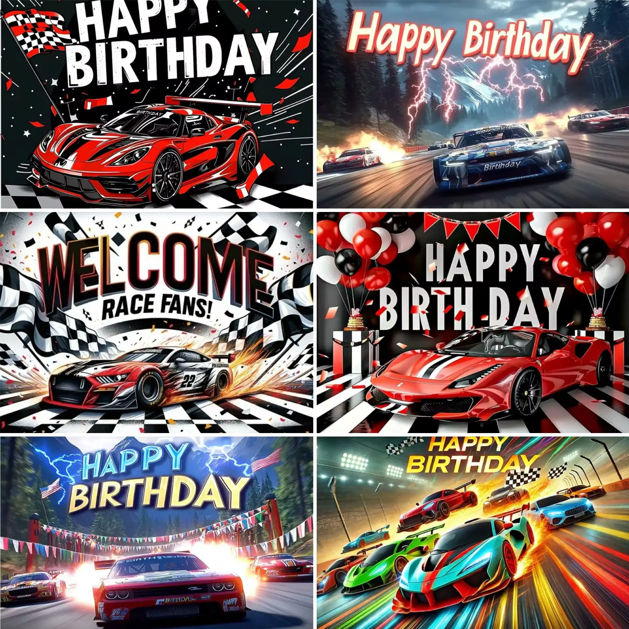 Super sports car racing theme birthday party background happy birthday room decor background photography studio props Banner