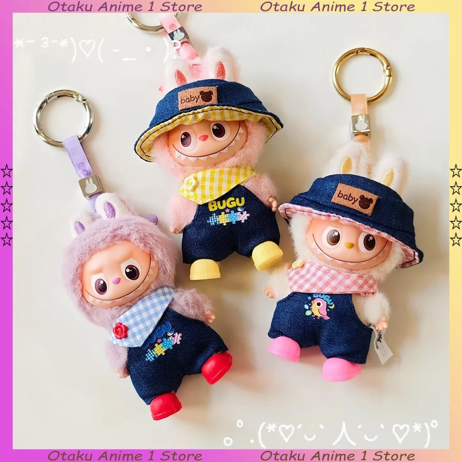 

For Labubu 4.0 Clothes Cute Bucket Hat Bib Suspender Trousers Set Mini Plush Doll Clothing Fashion Doll Accessories Gift