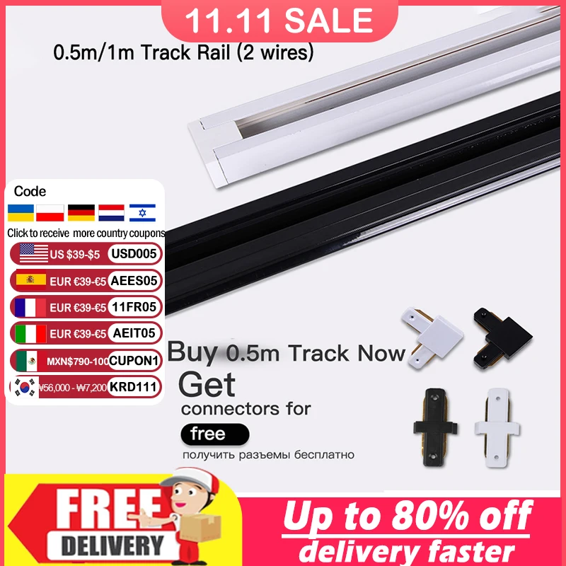 Led Track Rail 220V Spotlight 0.5M 1M  Led Track Light Rails Straight/L Shape Connectors for Track Rail Spotlight Track Lighting