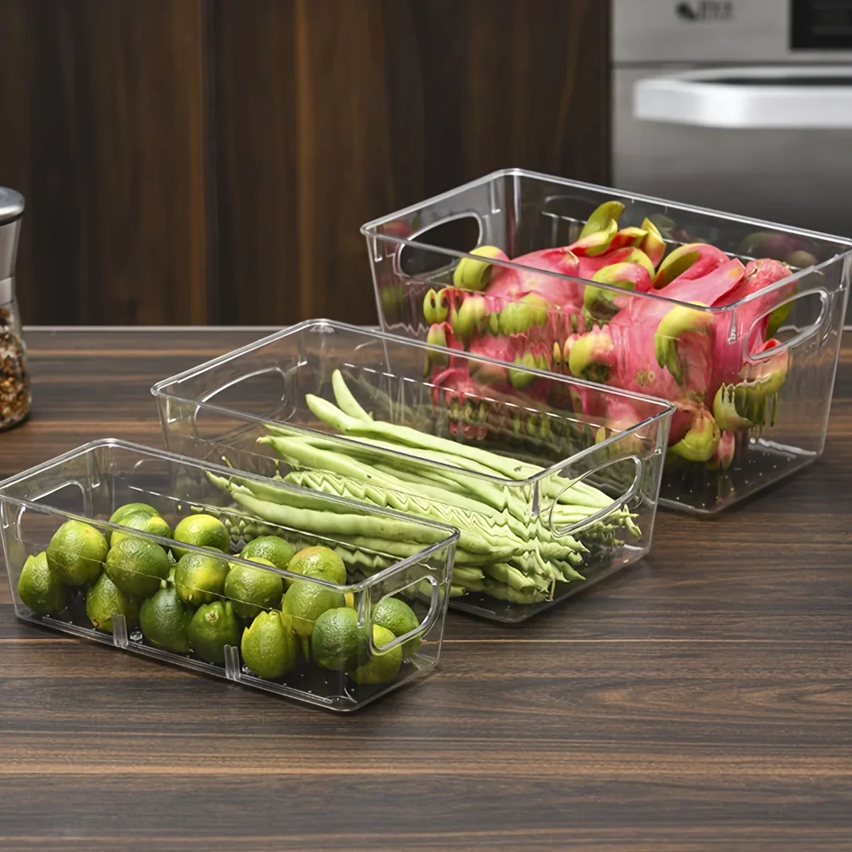 

Премиальные прозрачные контейнеры из ПЭТ для хранения, органайзеры для холодильника и шкафов для сохранения свежести овощей, фруктов и напитков