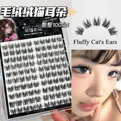 100 Clusters False Eyelashes Fluffy Cat Ear Effect Lashes Individual Cluster Segmented Natural Thick Long Enlarge Eyes