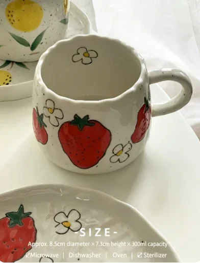 Japanese Rural Style Hand Pinched Underglaze Painted High Temperature Ceramic Coffee Mug & Plate Set