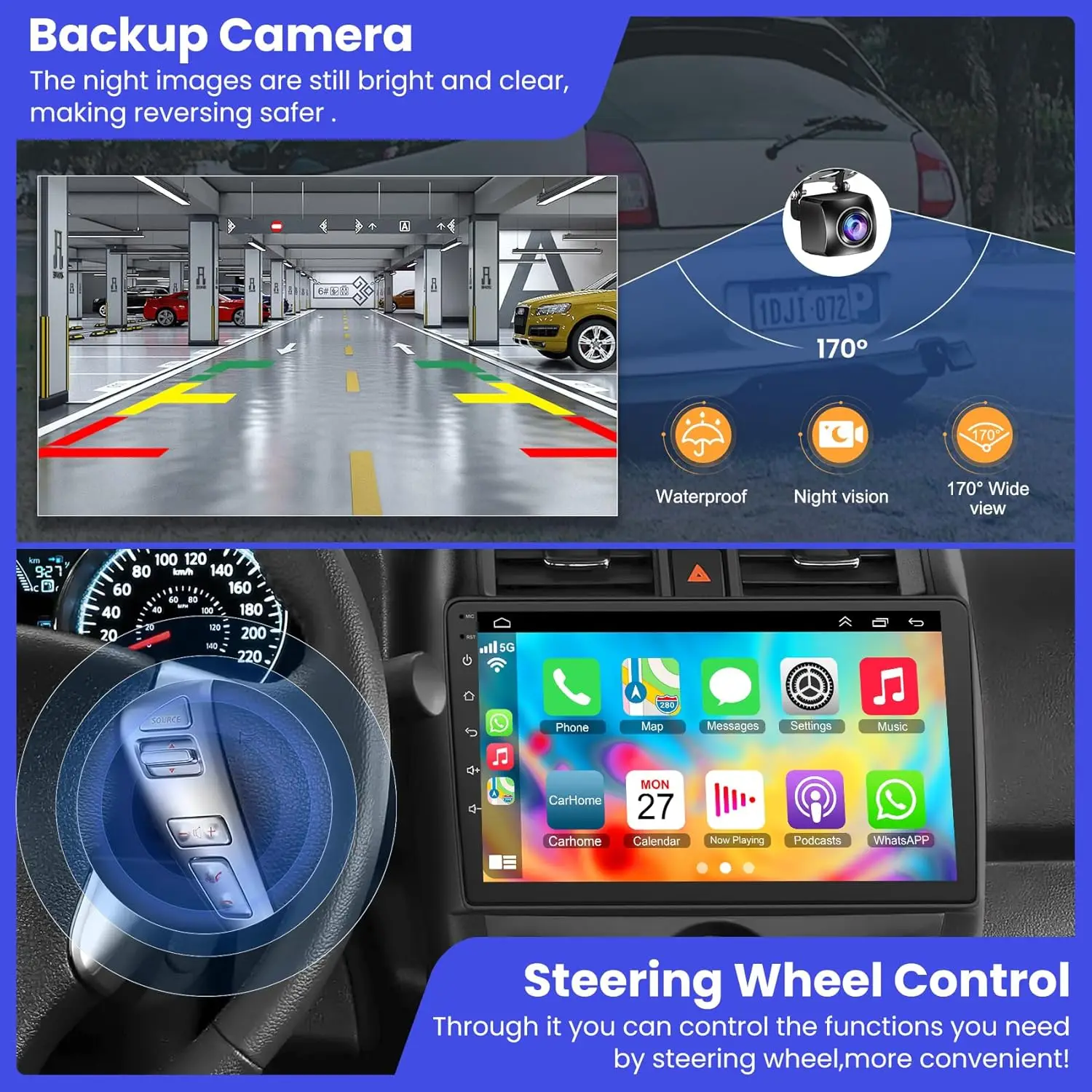 راديو ستيريو للسيارة مقاس 10 بوصات لسيارة Nissan Versa 2015-2019 (LHD) مع CarPlay اللاسلكي، Android Auto، شاشة تعمل باللمس، GPS، كاميرا احتياطية عالية الدقة، 4