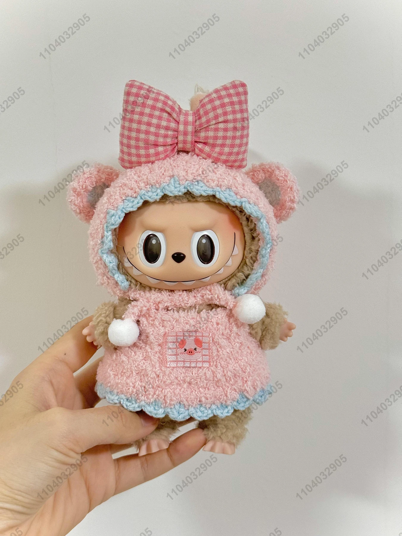 Labubu The Monster Pink Bow Sweater Dress Costume Doll Clothes Original Replica 1:1 Vinyl Plush Doll Action Figure Bag Charm