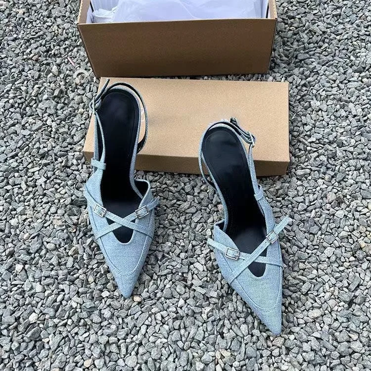 Spring Summer New 2026 Women's High Heel Sandals Thin Strap Pointed Toe Backless One-Strap High Heel Single Shoes Retro Style