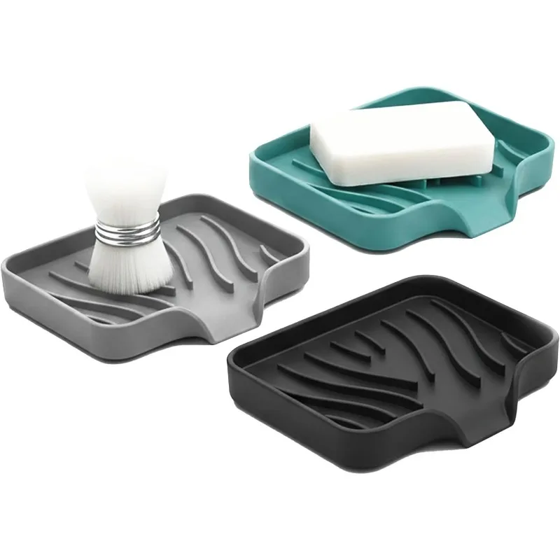 Porte-savon en silicone auto-drainant antidérapant avec plateau cascade pour garder le savon au sec pour la douche et la cuisine