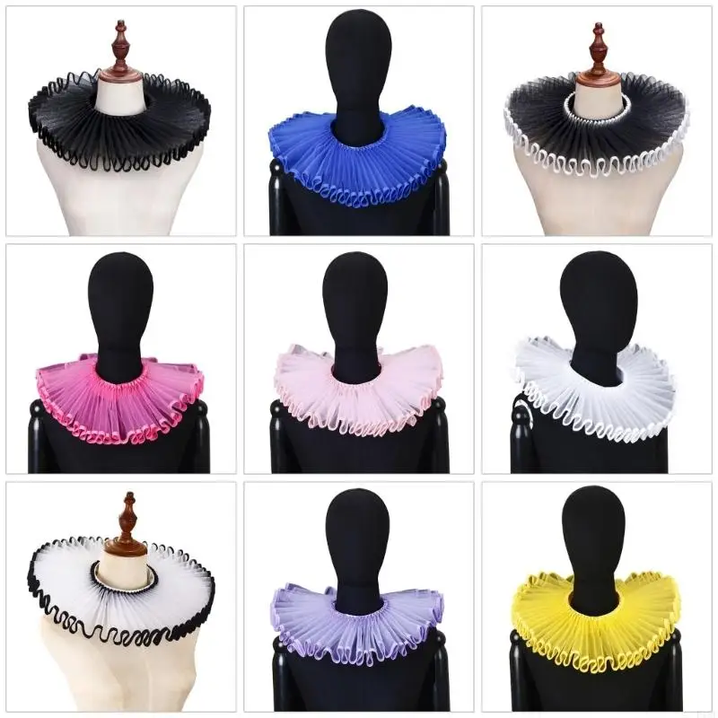 

E15F Women Ruff Collar Decorative Spread False Collar Lapel Retro Tie Choker