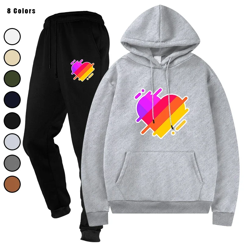 

Men Tracksuit 2 Pieces Sets Running Sportswear Male Hoodies Drawstring Pants Autumn Hooded Sportwear