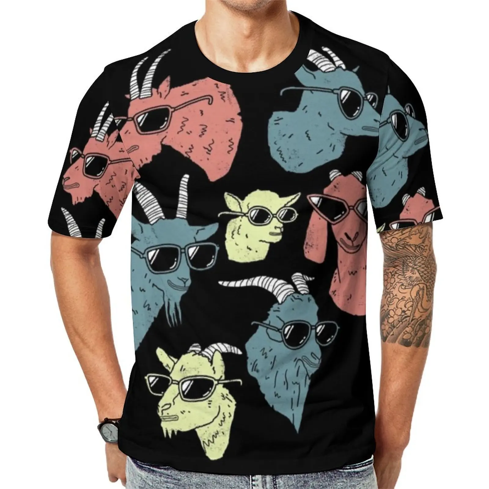 Plus Size T-Shirt Premium Cool Farm Animal Print T Shirts Funny Goats Streetwear O-Neck Tshirt Man Cool Graphic Tees