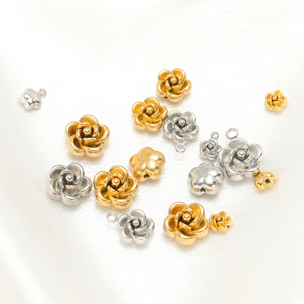 10 Stück Edelstahl-Goldperlen Rosenblüten-Anhänger für DIY-Schmuck, Mädchen- und Damenanhänger, Halsketten, Armbänder, Fußkettchen, Ohrringe. – Detail 5