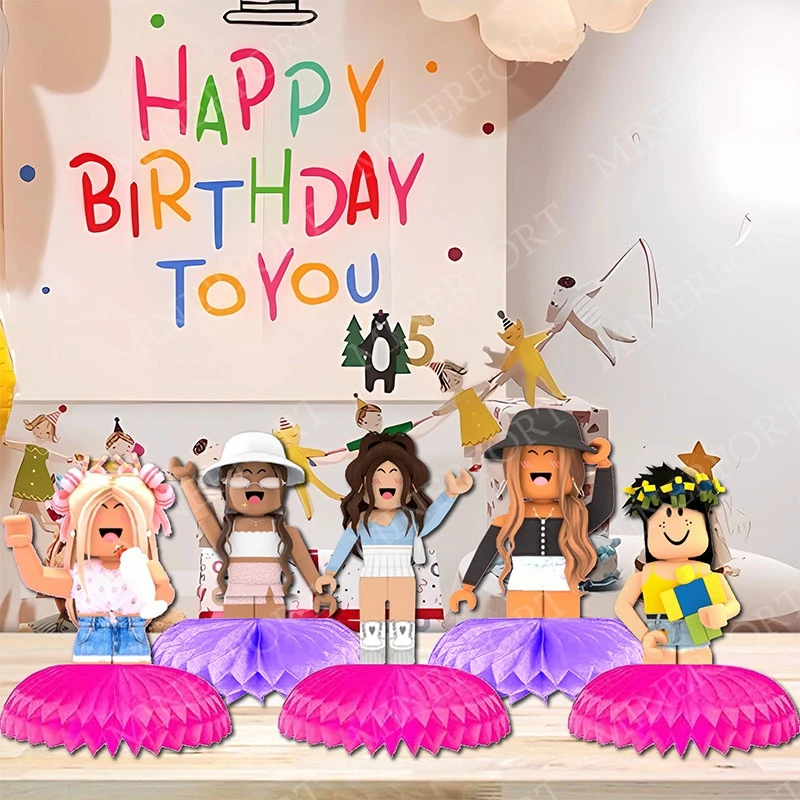 Cartoon-Roboter-Mädchen Waben-Dekorationen für den Schreibtisch, Zubehör für Kinder, Geschenke für Babyparty, Geburtstagsfeier-Zubehör-Set – Detail 4
