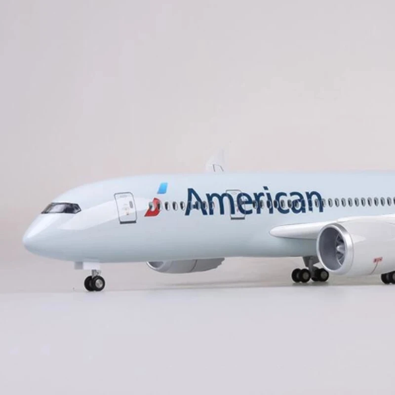 Avião escala 1:130 47cm 787 B787 Dreamliner Aeronave American Airlines Modelo W Avião de resina fundida com luz e roda