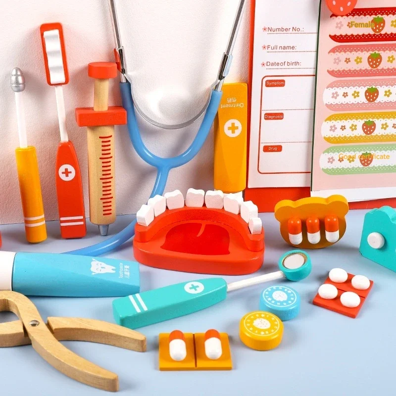 De madeira Play House Simulação Doctor Set para Crianças, Menina Enfermeira Brinquedo, Divertido Interativo, Dia de Natal, Presente de Aniversário, Dentista