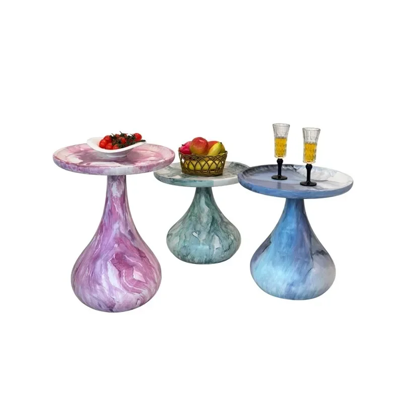 Creative painting graffiti oil painting round table antique solid wood hand-painted, casual coffee table light luxury
