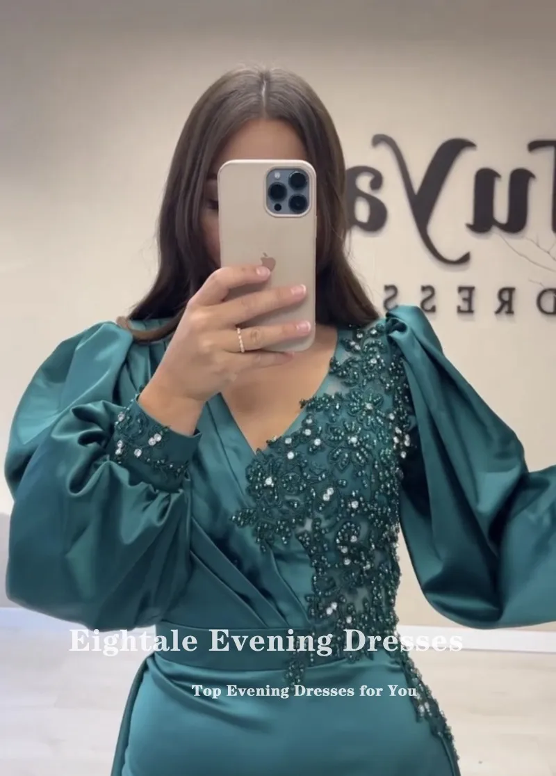 Eightale-Vestidos de Noche árabes para fiesta de boda, un hombro, satén con cuentas, Rosa caliente, Formal, sirena, vestidos de graduación de celebridades