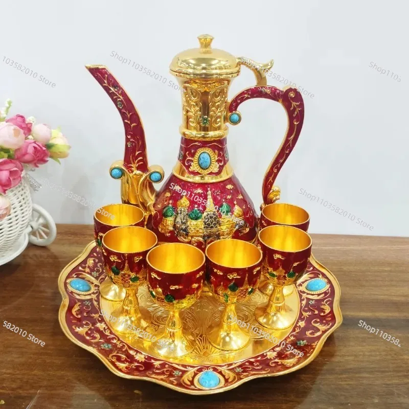 New Big Belly Pot Creative Rose Castle Metal Wine Set, Pattern Atmosphere Hotel Household Wine Pot Spirits